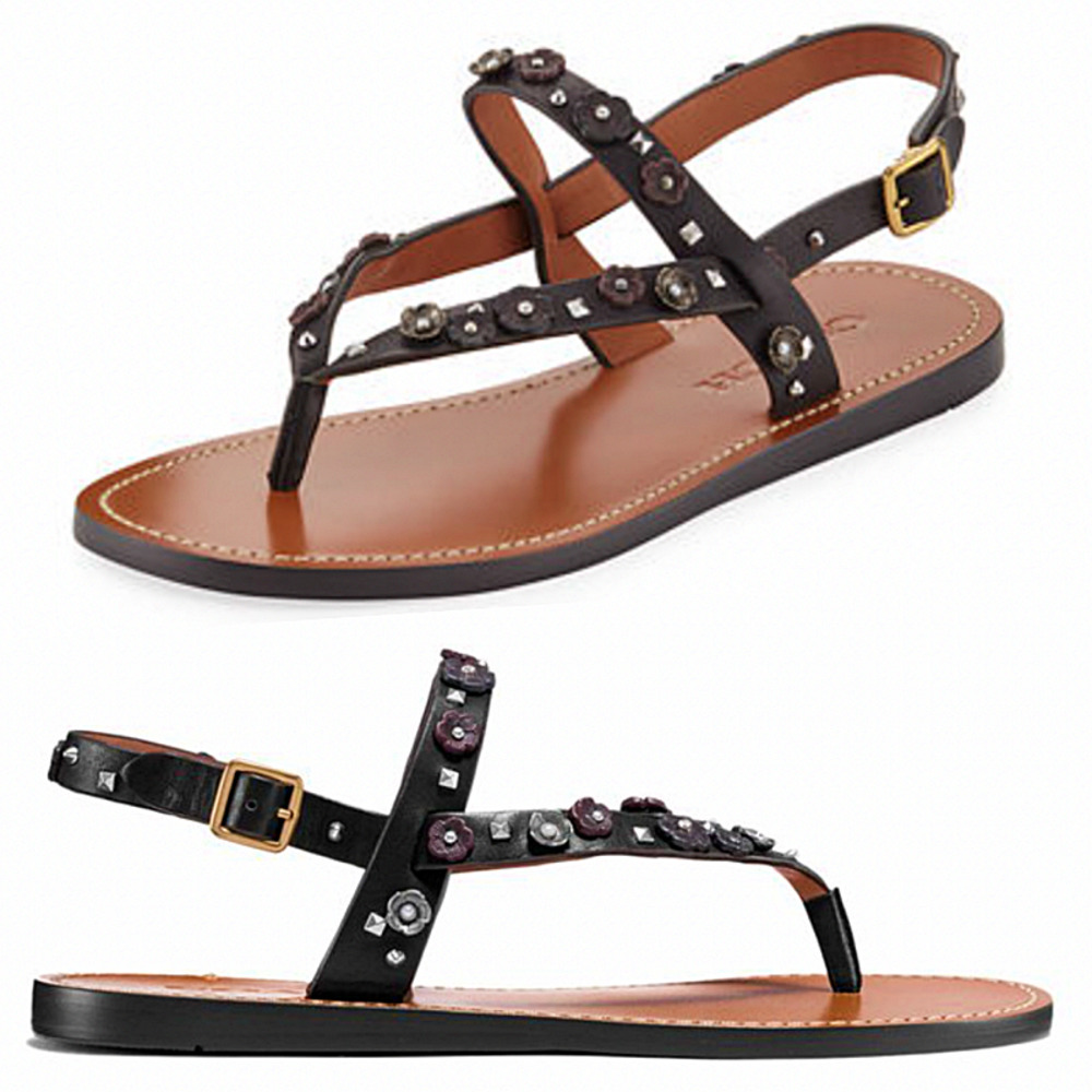 Coach Black Leather Gladiator Flat Sandals Size 6 NWOT